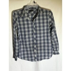 Banana Republic Soft Wash Lg Blue And Grey Checkered Long Sleeve